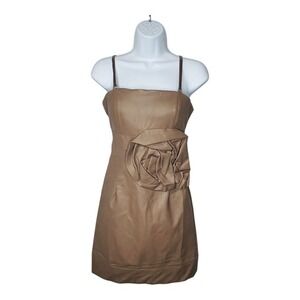 Lucy & Co. Faux Leather Dress Strapless Rosette Cocktail Taupe Size‎ Small NWT